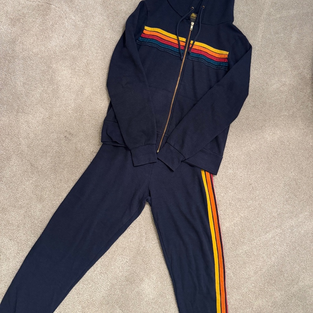 Aviator Nation navy blue 5 stripe hoodie set (S)